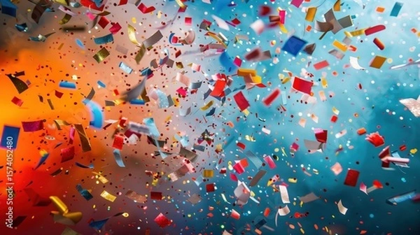 Fototapeta Colorful Confetti and Streamers with Party Lights