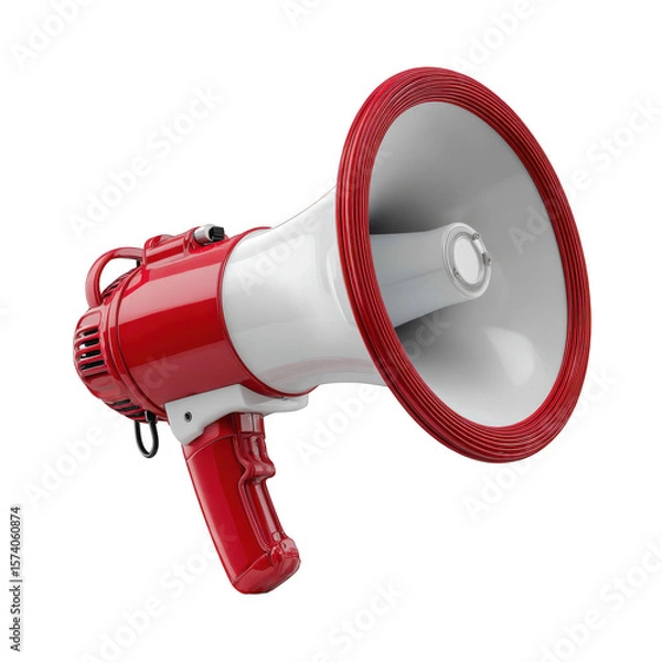 Fototapeta Red and white megaphone amplifying sound isolated on transparent background
