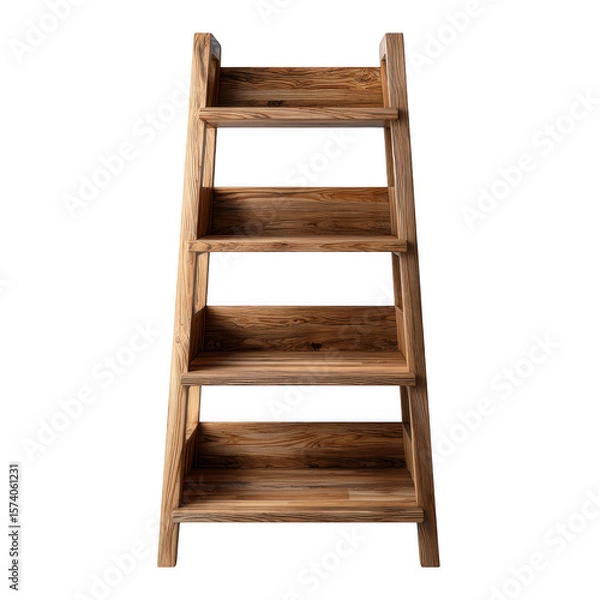 Fototapeta Rustic wooden ladder shelf with five tiers isolated on transparent background