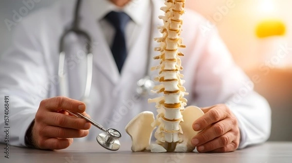 Fototapeta Doctor Examining Spinal Column Model Healthcare Orthopedics and Spine Specialist Concept