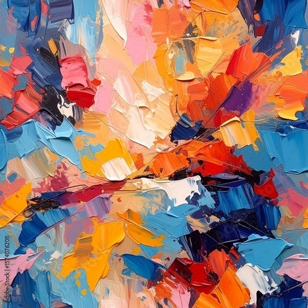 Fototapeta Oil Paint Texture with Thick Brushstrokes, Expressive Colors, Seamless