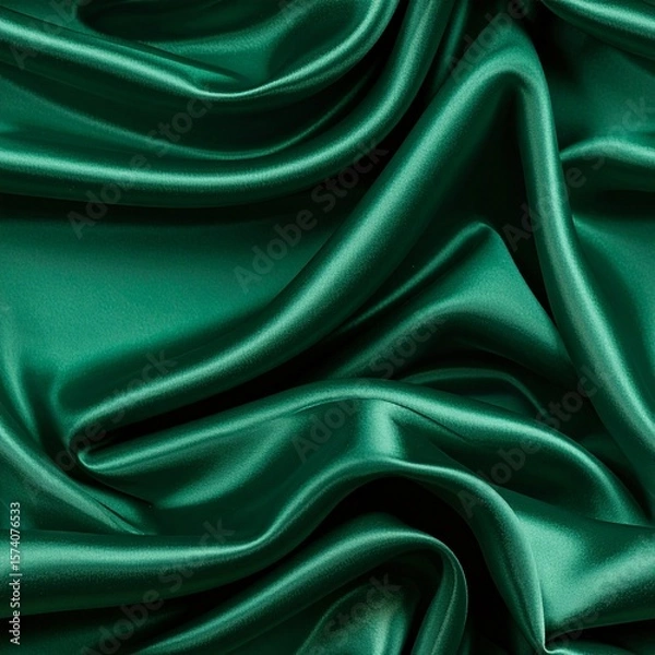 Fototapeta Emerald Green Silk Texture with Soft Waves, Shiny Seamless Pattern
