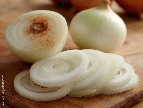 Fototapeta sliced onion on a chopping board