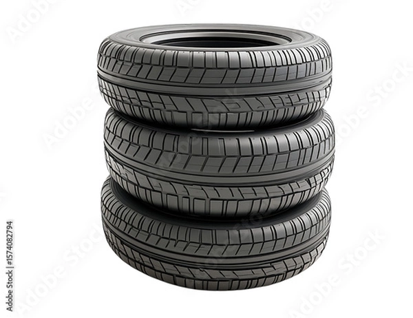 Obraz Stack of three new car tires isolated isolated on white or transparent png