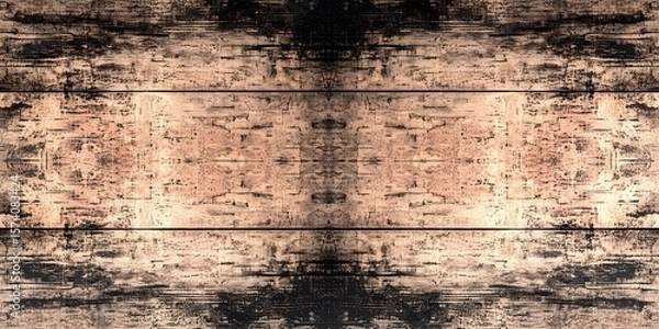 Fototapeta Symmetrical vintage wooden plank texture featuring distressed patterns in earthy tones, conveying an aged and rustic aesthetic with artistic appeal