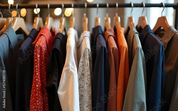 Obraz A stylish rack showcasing a variety of elegant clothing options. High quality