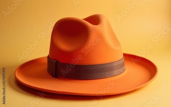 Obraz A vibrant orange hat adorned with a rustic brown ribbon wrapped around its brim. High quality