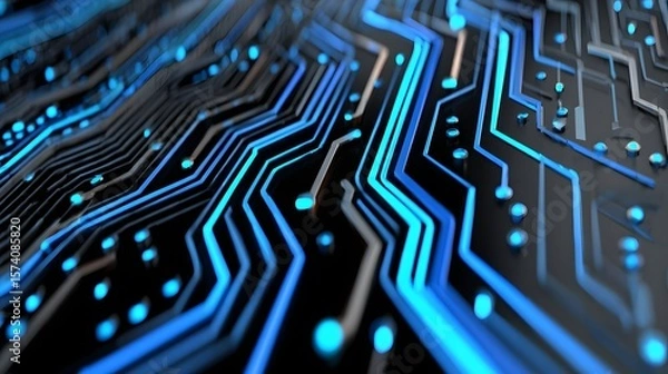 Obraz Abstract Circuit Board with Blue Lines and Patterns For Technology and Digital Innovation Background