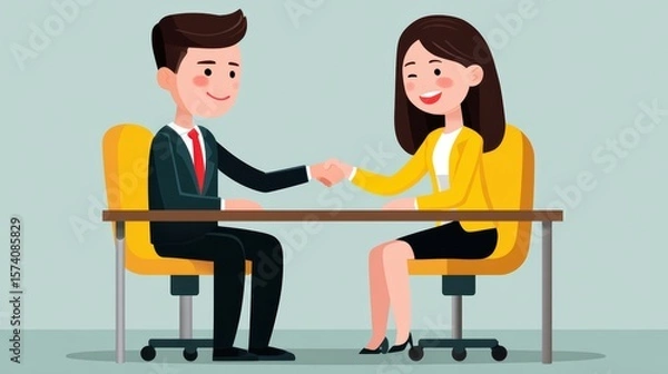 Obraz Two Young Professionals Shaking Hands in a Business Meeting at an Office