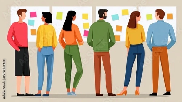 Fototapeta Group of Diverse Professionals Engaged in a Creative Brainstorming Session with Colorful Post-it Notes
