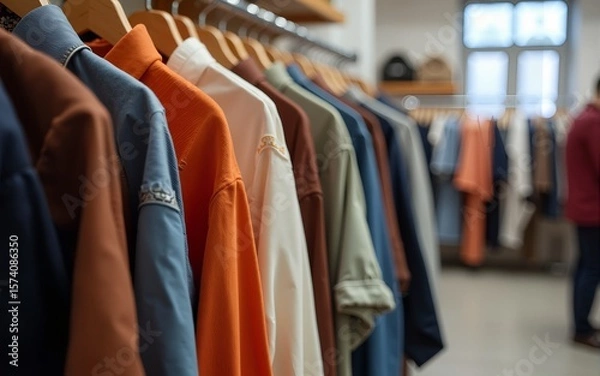 Obraz Clothes hang on a rack in a clothing store. High quality