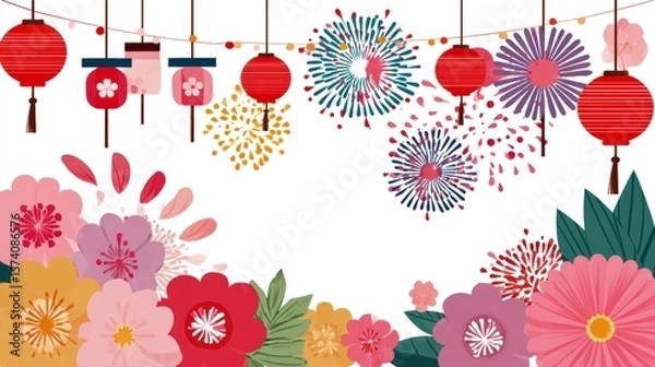 Obraz Colorful Floral Arrangement with Lanterns and Traditional Decorations for a Festive Celebration