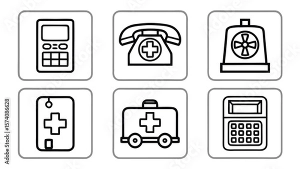 Fototapeta Collection of simple medical icons including a calculator phone siren and ambulance