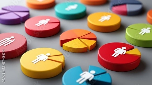 Fototapeta Colorful Pie Charts Representing Business Data Analysis and Market Growth Strategies