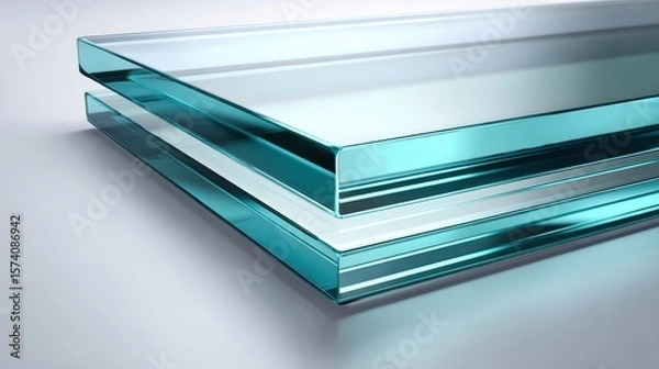 Fototapeta Layered Transparent Glass Sheets with Smooth Surface and Reflective Texture in Modern Design