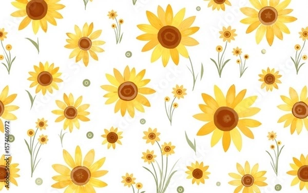 Obraz A seamless summer pattern of abstract sunflowers and wildflowers painted in watercolor with transparent background. Hand-painted sunflower PNG wallpaper. High quality