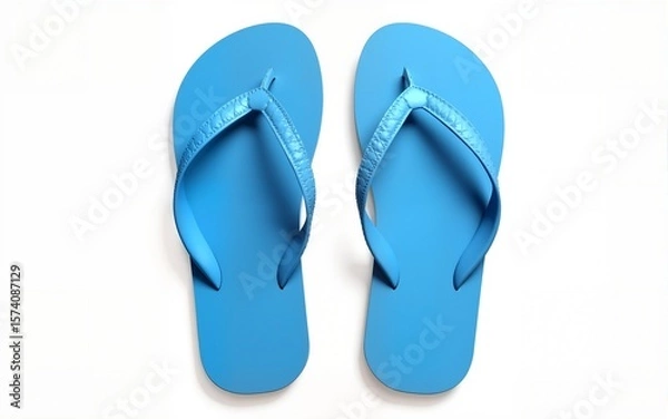 Obraz Blue flip flops ideal for beach trips and summer outings, isolated on white, PNG. High quality