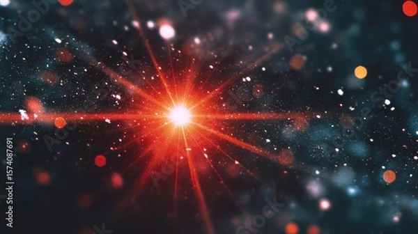 Obraz Vibrant Cosmic Explosion of Light with Glowing Red Sparks and Abstract Particle Effects
