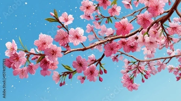 Obraz Blooming Cherry Blossom Branch Against a Clear Blue Sky in Springtime Nature