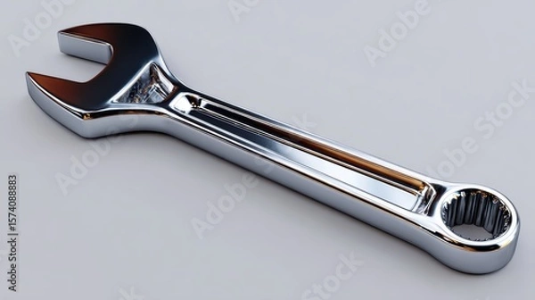 Fototapeta Chrome Wrench Tool on a White Surface for Mechanical and Industrial Applications