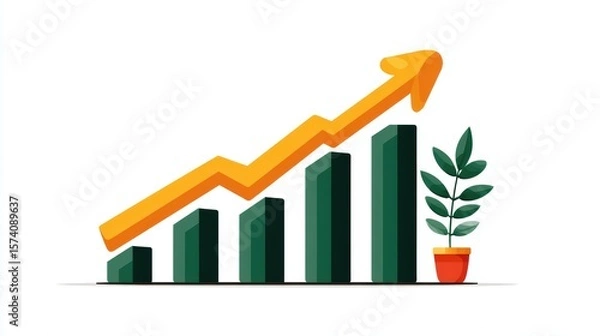 Fototapeta Illustration of a Growing Financial Graph with Green Bars and an Arrow Indicating Positive Trend