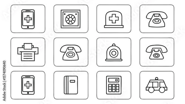 Fototapeta Collection of simple line art icons representing communication and medical services