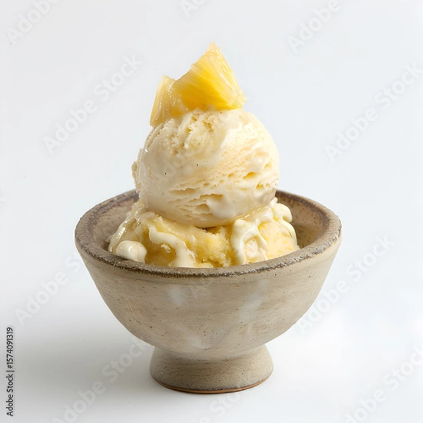 Fototapeta ice cream with pineapple pieces in a bowl