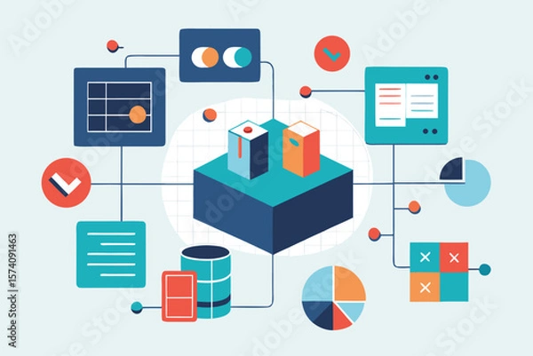 Fototapeta Modern data analysis and visualization elements displaying business insights and information graphics