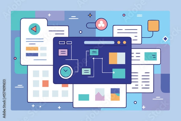 Fototapeta Modern data visualization and business process analysis conceptualized with charts and information display