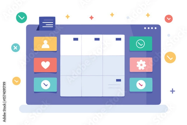 Fototapeta Modern ui design showing a digital task management application with a clean and illustrative visual style.
