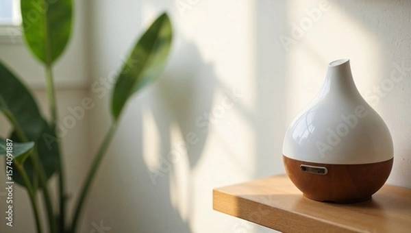 Obraz Aromatherapy diffuser on wooden table in sunlight