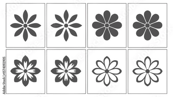 Fototapeta Collection of eight stylized floral graphic icons in a grid layout