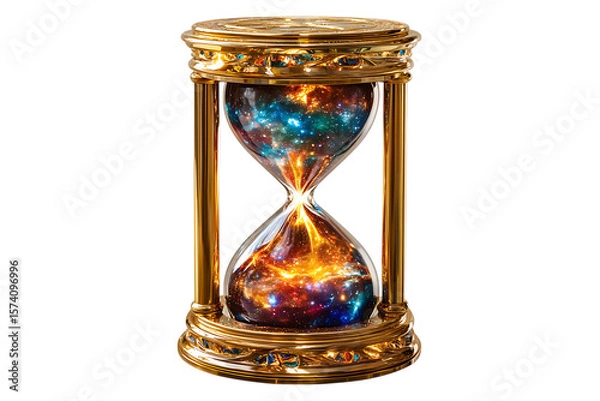 Obraz Ornate golden hourglass containing a vibrant and colorful galaxy