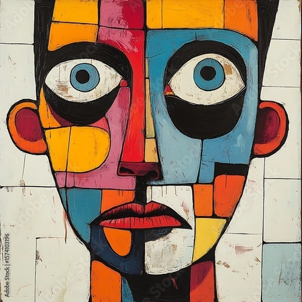 Fototapeta Bold and colorful cubist style photo depicting a simplified human face artistic portraiture