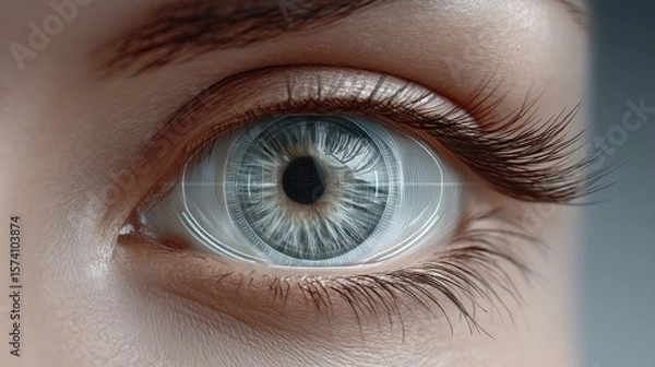 Fototapeta A close-up view of a human eye highlighting intricate details of the iris and pupil, showcasing the beauty of vision and the human anatomy in stunning clarity.