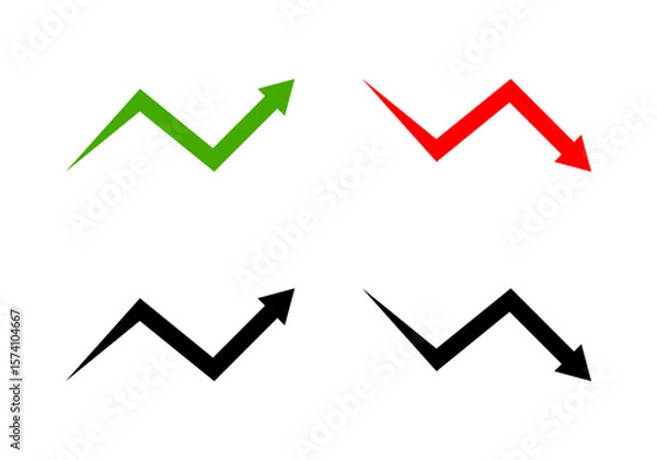Fototapeta Set line arrow zigzag graph up and down business icon flat vector design