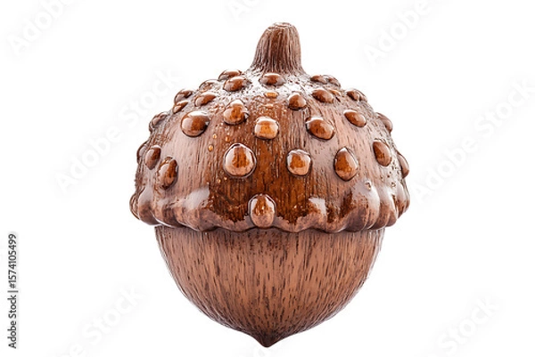 Obraz Close-up of a brown wooden acorn with water droplets isolated on white or transparent png