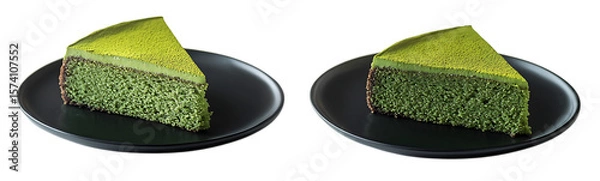 Obraz Two slices of green tea cake isolated on white or transparent png plates isolated on white or transparent png