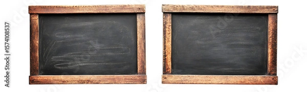 Obraz Two empty blackboards with wooden frames isolated on white or transparent png
