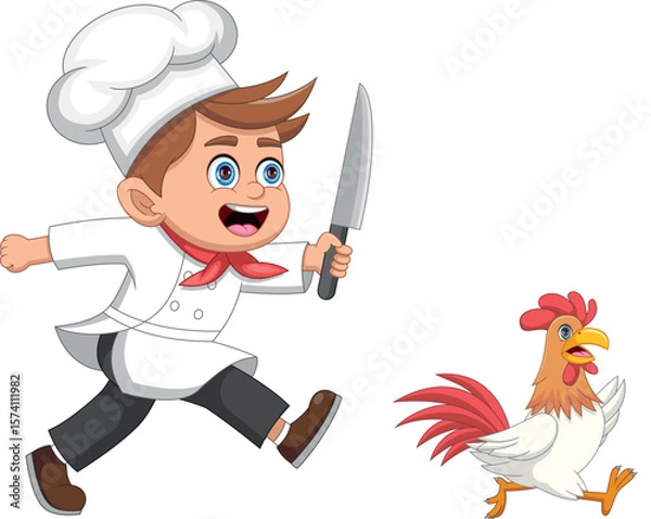 Obraz cute chef chasing chicken cartoon