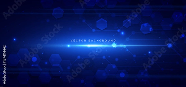 Obraz Futuristic technology hexagon blue with lighting effect sparkle on dark blue background.