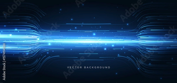 Obraz Futuristic technology horizontal lines glowing on dark blue background.