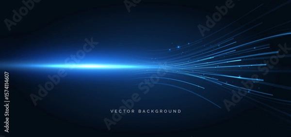 Obraz Technology futuristic horizontal lines glowing on dark blue background.