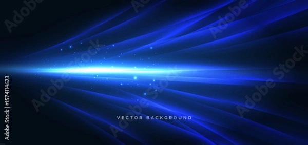 Obraz Technology futuristic curved lines glowing on dark blue background.