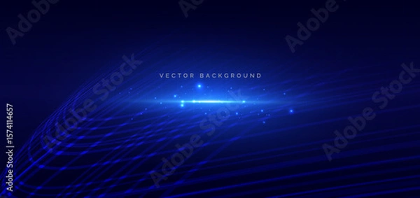 Obraz Abstract blue wave lines dynamic with lighting effect sparkle on dark blue background. Futuristic wave lines concept.