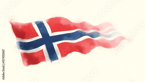 Obraz A delicate, wavy Norwegian flag banner undulates across a soft