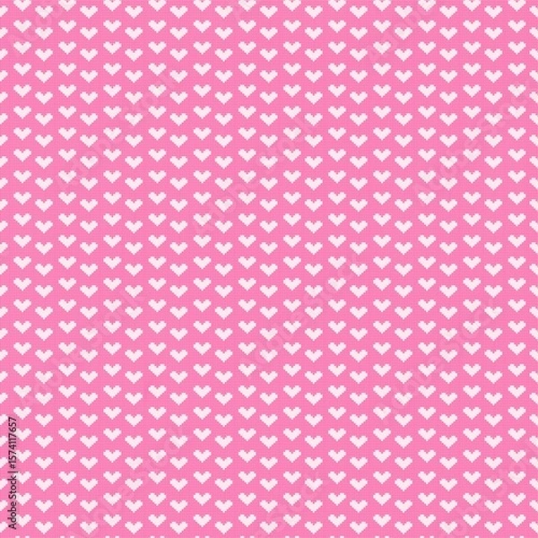 Fototapeta Tiny Pixel Heart Seamless Knit Pattern in Pastel Pink