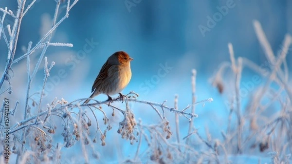 Fototapeta Birds on the branches of snow and ice