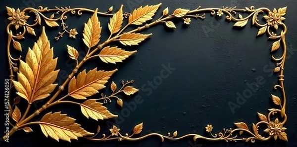 Fototapeta Golden leaf motif, laser-cut decorative element, abstract, laser cut, cutout