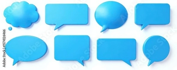 Fototapeta Set of empty blue speech bubbles in different shapes , comic, blue, shapes